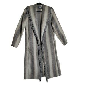 Line and Dot Gray Striped Fringe Wool Blend Long Cardigan Coat LJ9529B Small